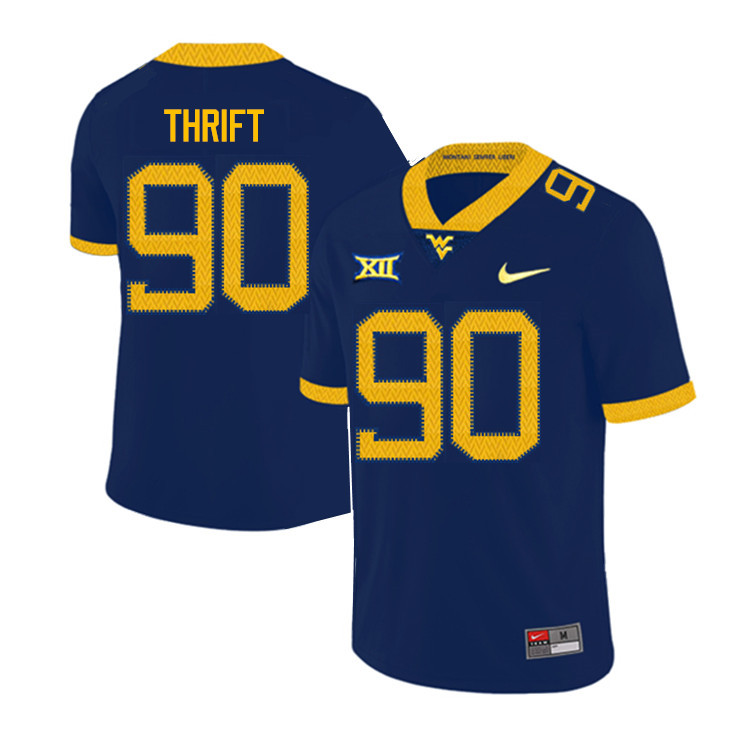 NCAA Men's Brenon Thrift West Virginia Mountaineers Navy #90 Nike Stitched Football College 2019 Authentic Jersey IN23E75RJ